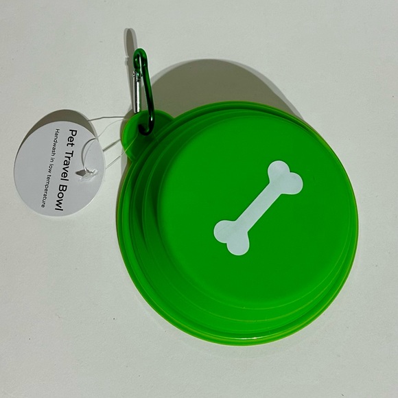 Collapsible Silicone 5” Bowl Dish 12oz Green Rim with Carabiner Dog Pet Portable - Picture 5 of 8